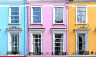 vibrant maison façades dans doux pastel teintes photo