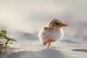 une petit oiseau est en marchant sur le le sable photo