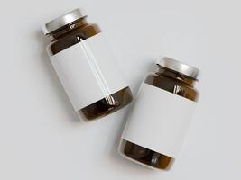 ambre pilules marron bouteille 3d le rendu blanc étiquette sur blanc Contexte photo