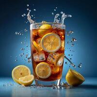 thé dans verre avec citron et bloquer de la glace photo