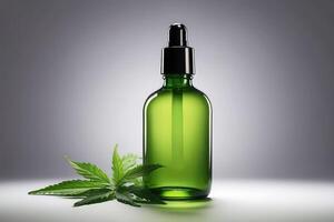 vert verre compte-gouttes bouteille avec cannabis feuilles - biologique cbd pétrole produit maquette pour santé et bien-être l'image de marque photo