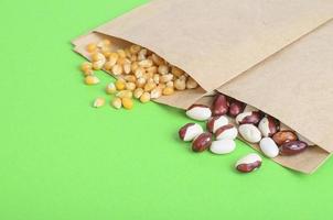 graines de légumes dans des sacs en papier kraft sur fond clair photo