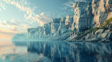 une majestueux falaise à des eaux bord reflétant beauté photo