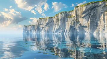 une majestueux falaise à des eaux bord reflétant beauté photo