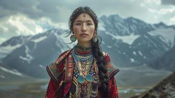 une majestueux femme dans traditionnel Vêtements photo