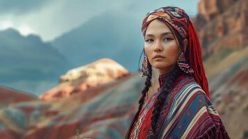 une majestueux femme dans traditionnel Vêtements photo