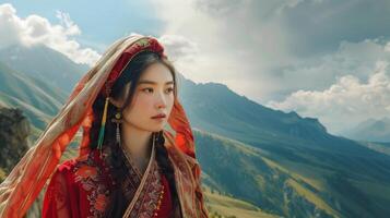 une majestueux femme dans traditionnel Vêtements photo