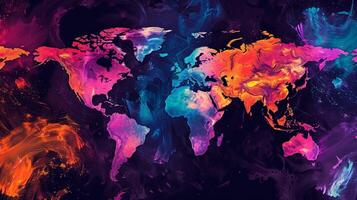 abstrait numérique monde carte avec vibrant couleurs photo