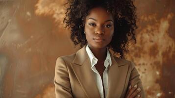 africain américain femme dans beige costume portrait photo