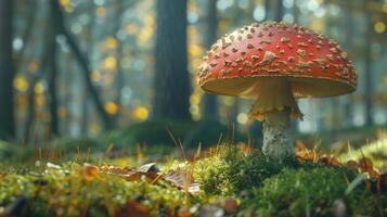 l'automne forêt proche en haut de comestible champignon sur herbe photo