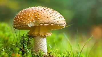 l'automne forêt proche en haut de comestible champignon sur herbe photo