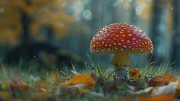 l'automne forêt proche en haut de comestible champignon sur herbe photo