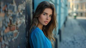 magnifique femme dans bleu élégance et charme photo