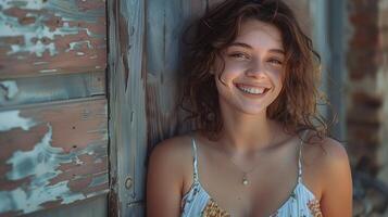 magnifique Jeune femme dans une été robe souriant photo