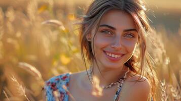 magnifique Jeune femme dans une été robe souriant photo