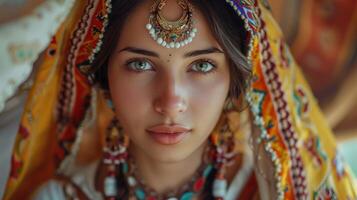 magnifique Jeune femme dans traditionnel Vêtements photo