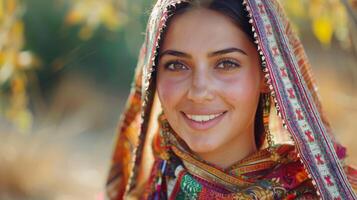 magnifique Jeune femme dans traditionnel Vêtements photo