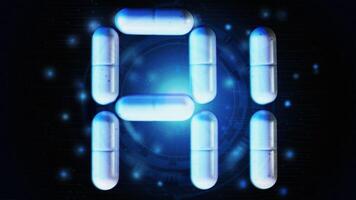médicament bleu capsule et blanc capsule 3d rendre La technologie médical ai artificiel intelligence futuriste concept Contexte photo