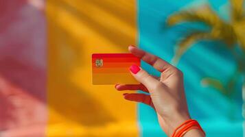 Vide crédit carte tenue dans main pour conception. photo