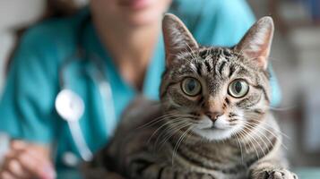 vétérinaire examiner une mignonne chat. chat à le vétérinaire, vétérinaire concept photo