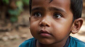 une fermer perspective, mettant en valeur le innocence de une enfant photo