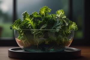 Frais vert et violet chou frisé les plantes sur marbre, biologique légumes photo