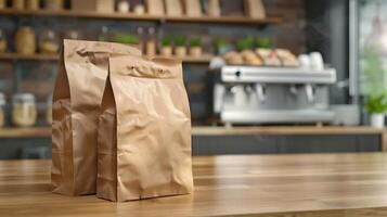 nourriture livraison un service avec Vide livraison sac maquette pour sortir ordres photo
