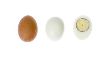 oeufs de poule bouillis avec des coquilles colorées sur fond blanc. photo