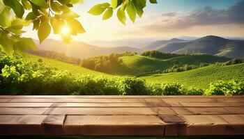 vide dessus de la table avec Montagne vue paysage photo