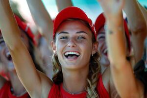 une groupe de sport Ventilateurs applaudissement une sport rencontre photo