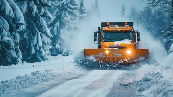 Jaune chasse-neige un camion enlever neige photo