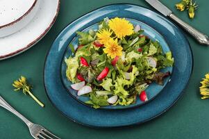 Frais salade avec pissenlits, véganisme. photo