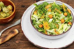 salade avec physalis et champ herbe photo