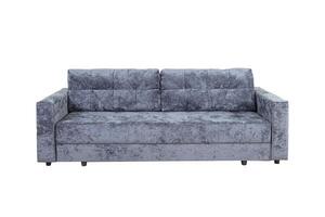 gris canapé avec velours en tissu oreillers isolé sur une blanc Contexte. amorti meubles. photo