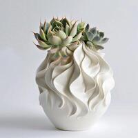 contemporain céramique vase montrant une groupe de succulent sculptures. photo