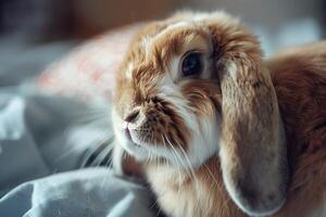 une mignonne Hollande élaguer lapin avec duveteux des joues photo