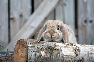 une mignonne Hollande élaguer lapin avec duveteux des joues photo