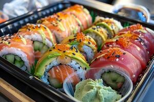coloré Sushi Rouleaux sur une plateau photo