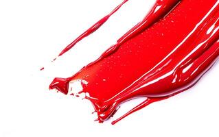 acrylique rouge pétrole peindre brosse accident vasculaire cérébral plus de blanc Contexte. photo