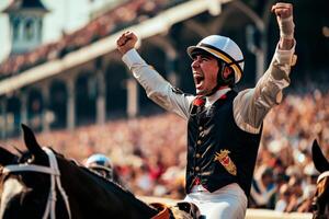 Kentucky Derby course. grandiose nationale Melbourne Coupe. jockey pour le gagner à le Kentucky Derby. photo