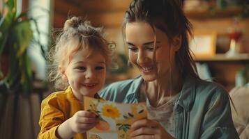 mère et fille profiter Fait main carte. générative-ai photo