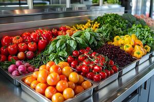 assorti des fruits et des légumes afficher. générative-ai photo