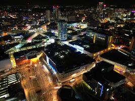 aérien nuit vue de illuminé ville centre bâtiments de Birmingham central ville de Angleterre uni Royaume. Mars 30e, 2024 photo