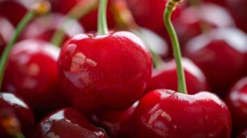 fermer de frais, mûr rouge cerises avec une juteux et biologique Regardez photo