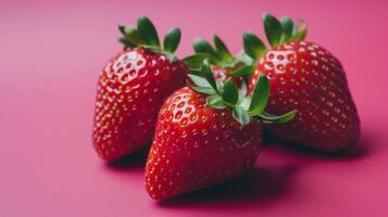 Frais mûr des fraises avec une juteux et délicieux apparence sur une vif rose Contexte photo