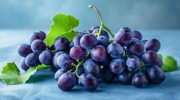 violet les raisins avec Frais feuilles représenter une mûr et en bonne santé bouquet de juteux biologique fruit photo