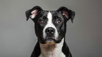 noir et blanc américain Staffordshire terrier chien avec expressif yeux dans une studio portrait photo