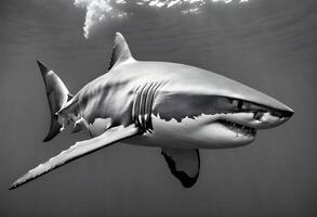 une vue de une génial blanc requin photo