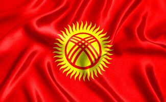 drapeau de Kirghizistan soie fermer photo