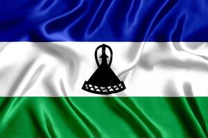 drapeau de Lesotho soie fermer photo